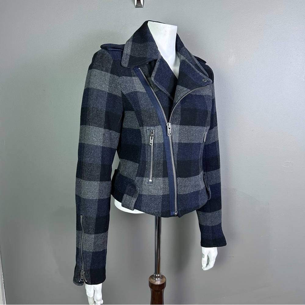 American Eagle jacket‎ women's medium Y2K Moto plaid biker gray checkered fall